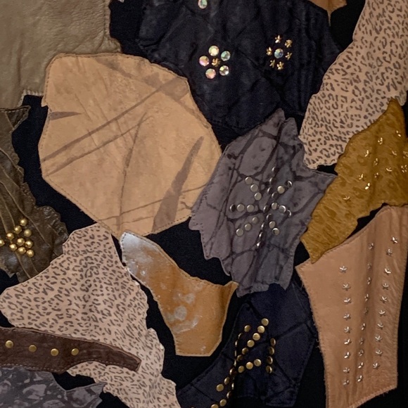 Vtg Alexis krieghoff patchwork top leathers, suedes Rhinestones, brass studs - Picture 12 of 12